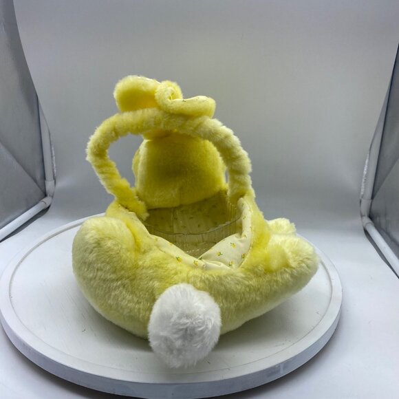 Vtg Yellow Bunny Rabbit Plush Easter Basket Stuffed Animal 8"x13" Floral Lining - Picture 4 of 10